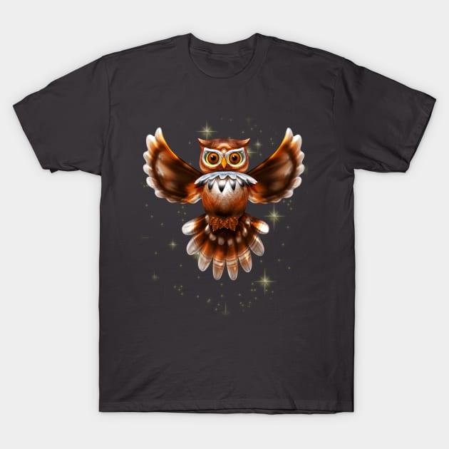Surreal Owl Metallic Flying on the Night 3d T-Shirt by BluedarkArt